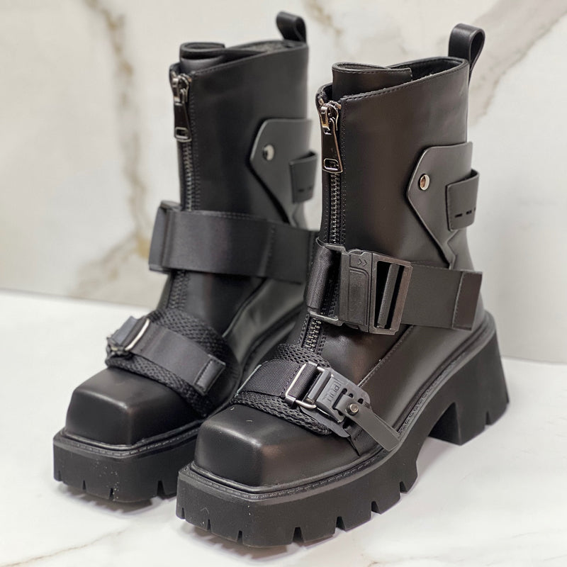 Men's Buckle Straps Platform Boots