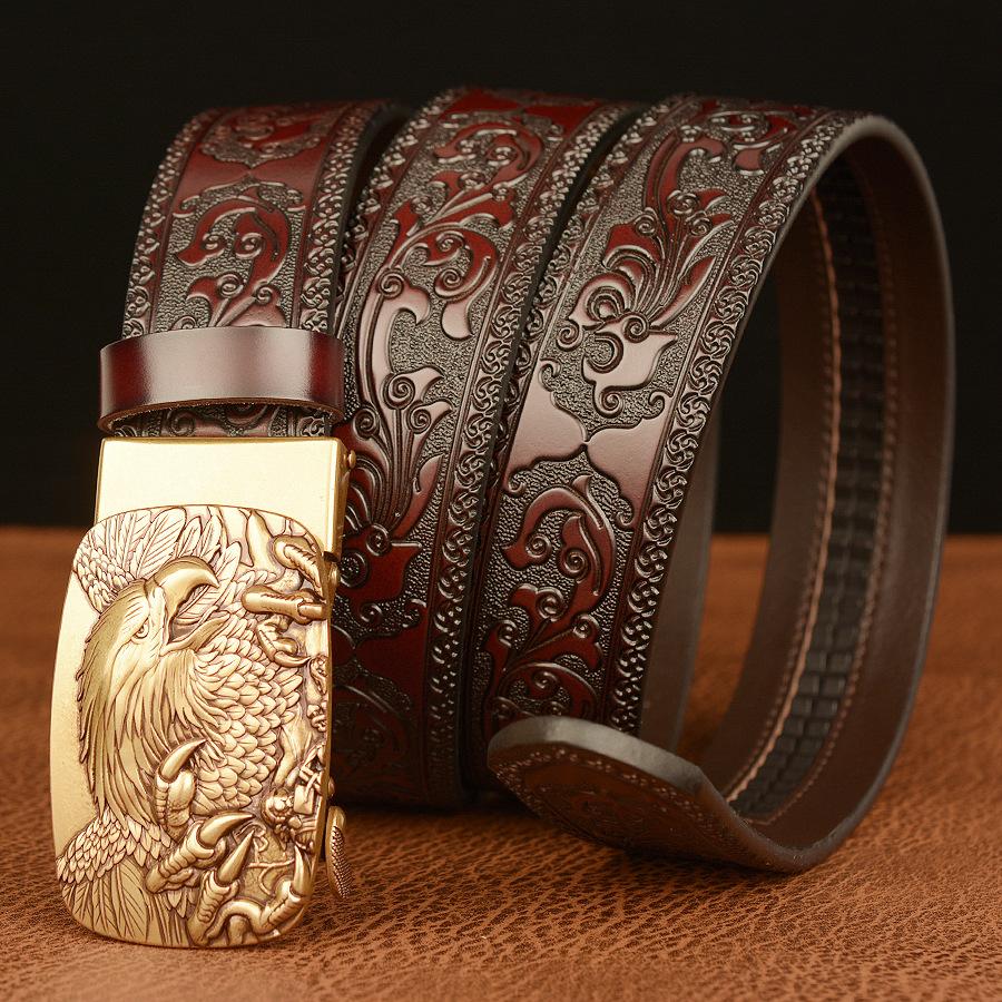 Men's Leather Belt With Bold Eagle Claw Design