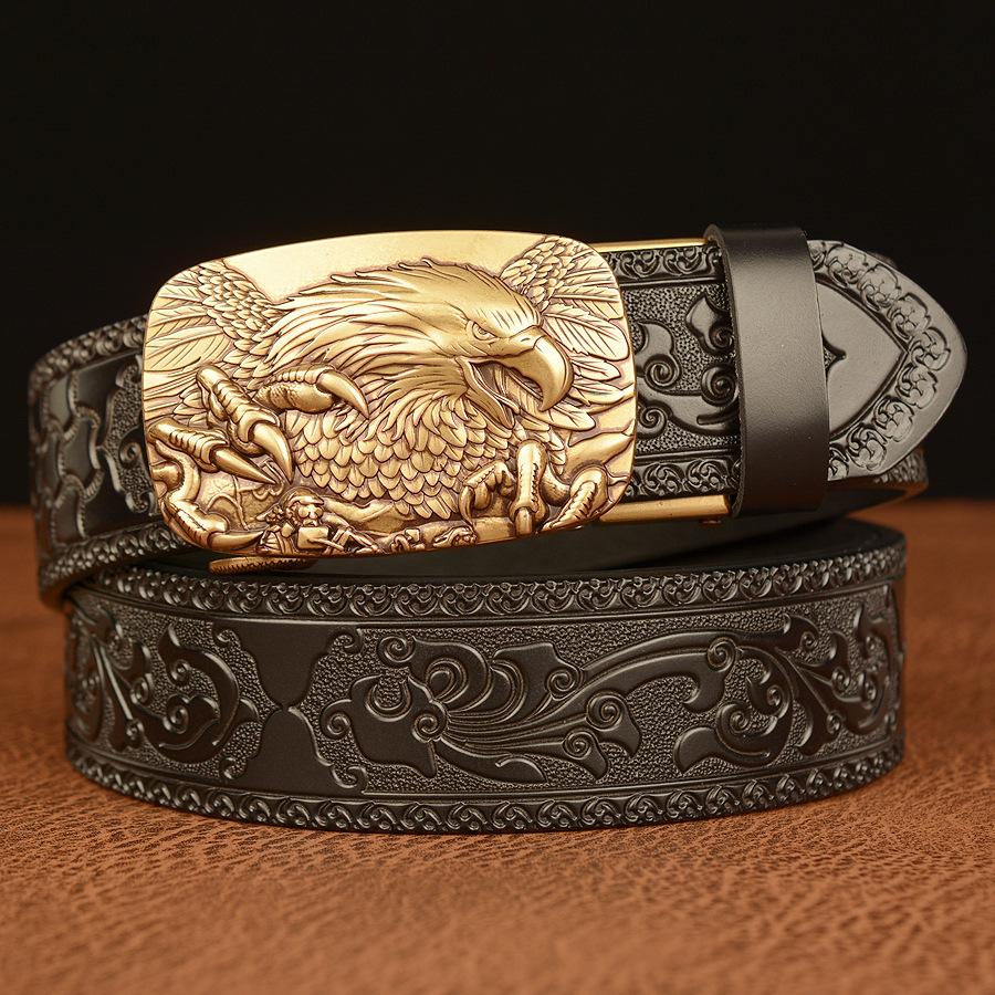 Men's Leather Belt With Bold Eagle Claw Design