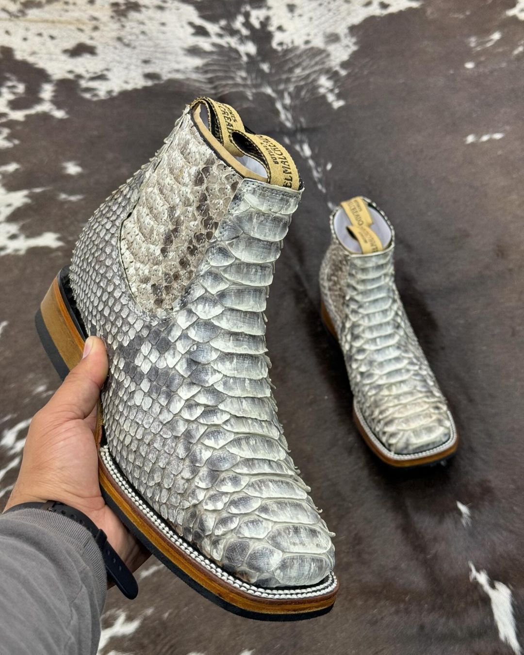Bone Crocodile Leather Boots