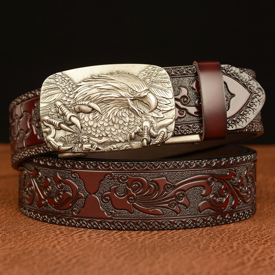Men's Leather Belt With Bold Eagle Claw Design