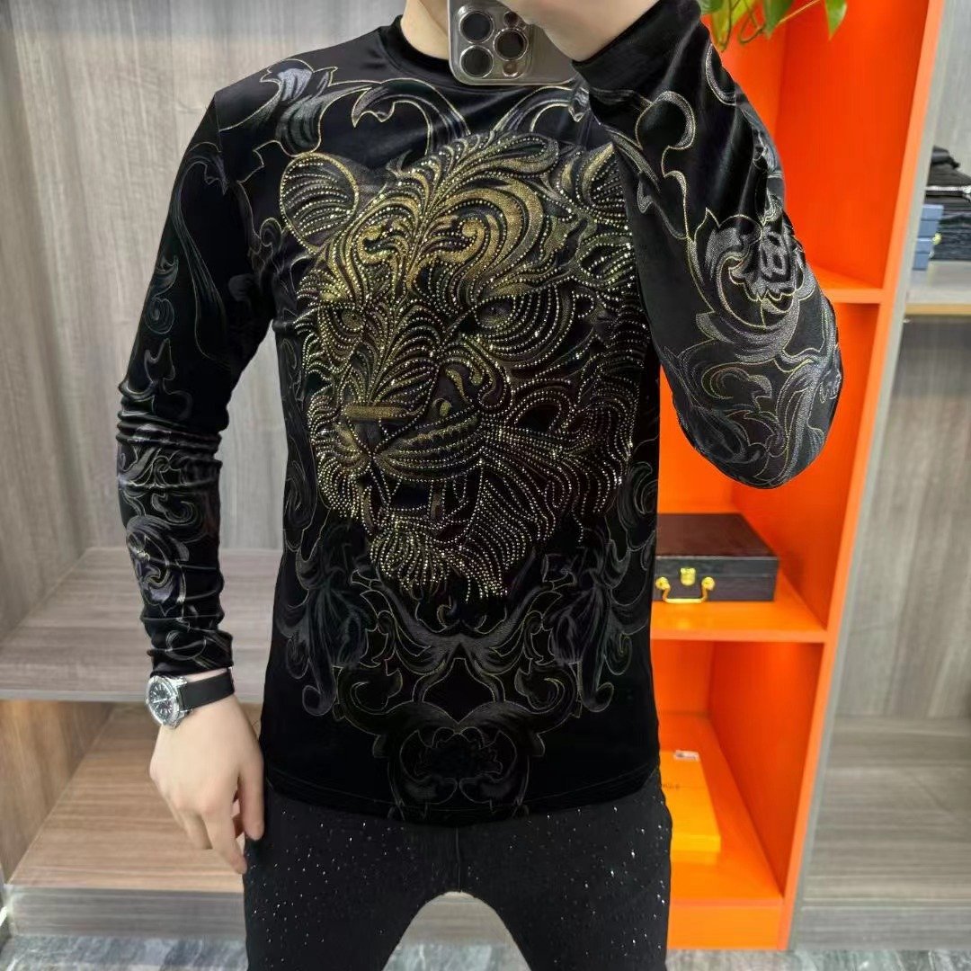 Majestic Tiger Head Velvet Round Neck Long Sleeve