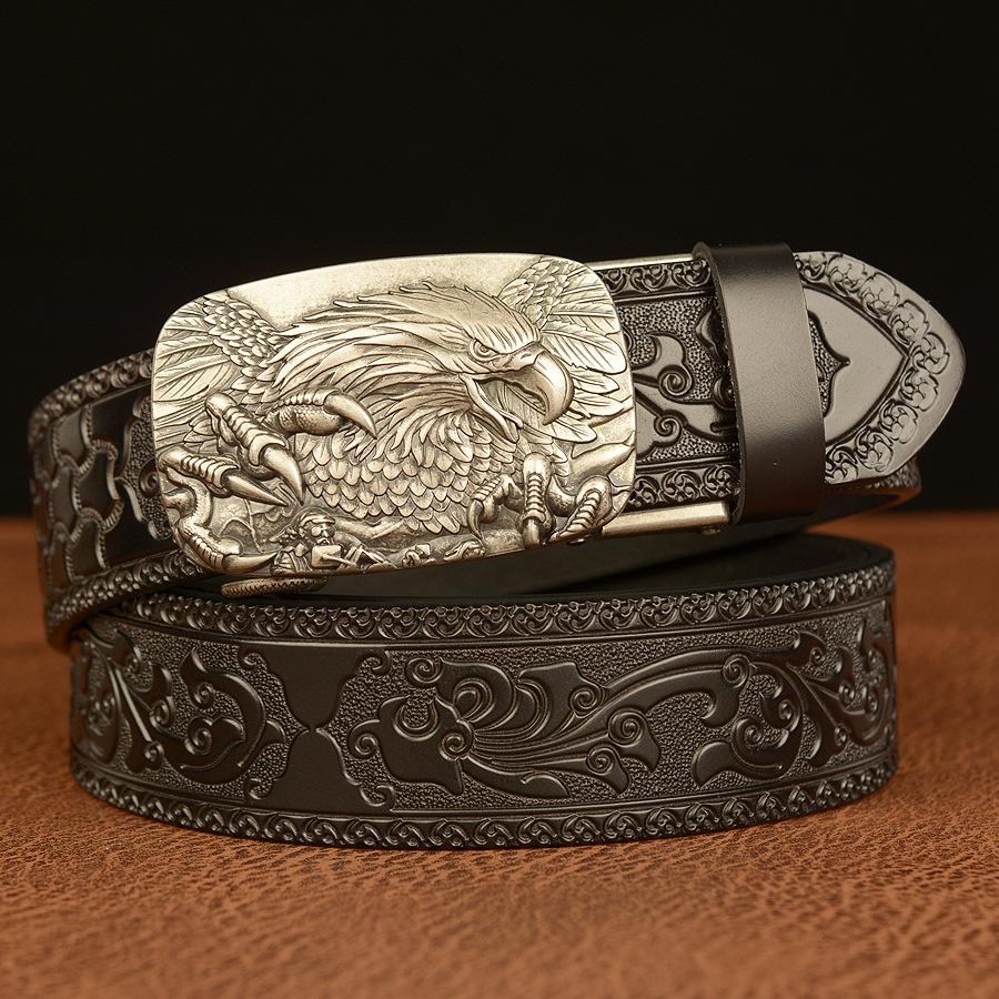 Men's Leather Belt With Bold Eagle Claw Design