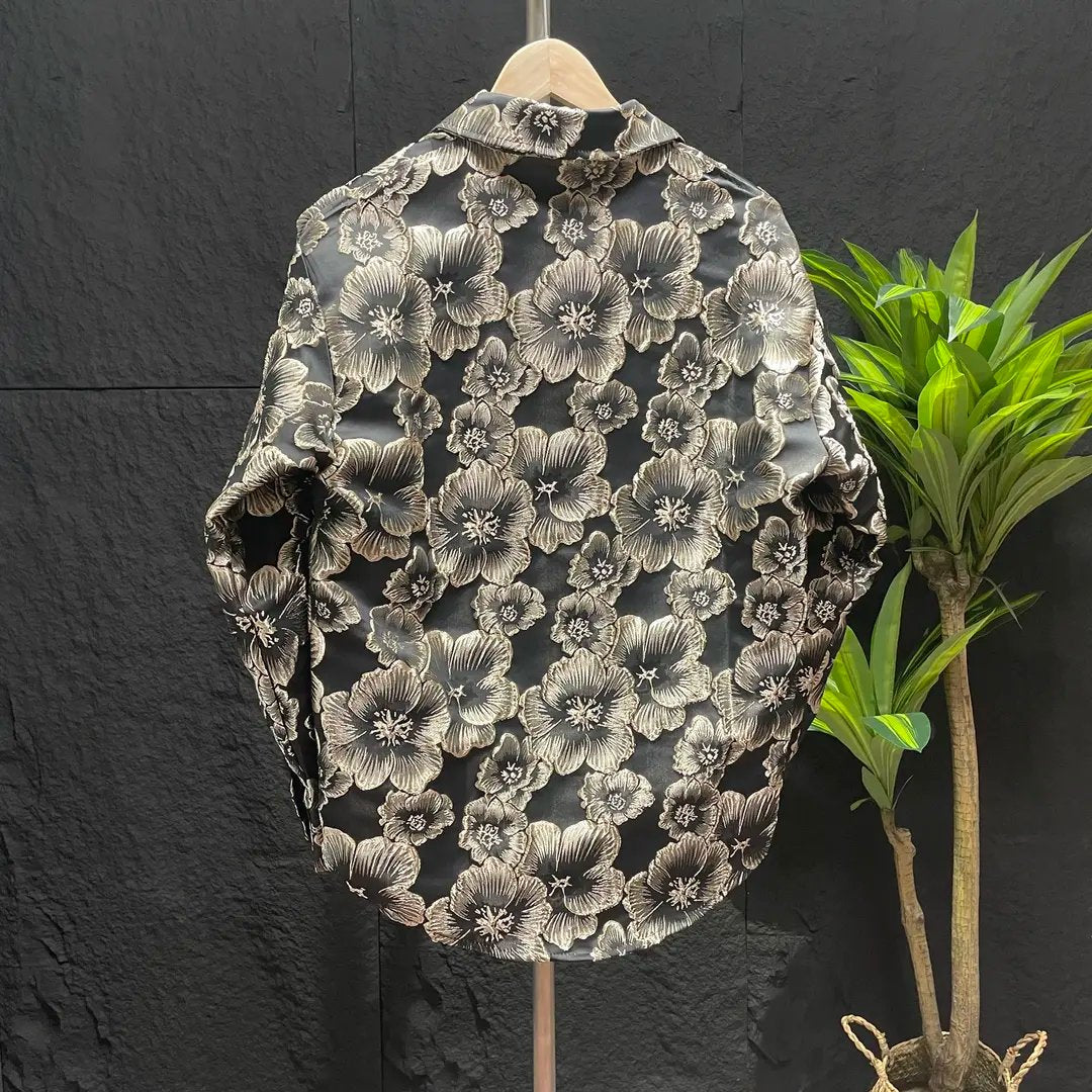 Embossed Bronzing Lapel Shirt Coat