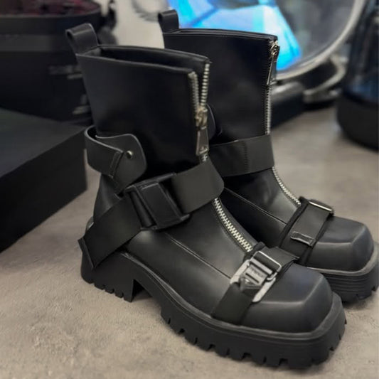Men's Buckle Straps Platform Boots