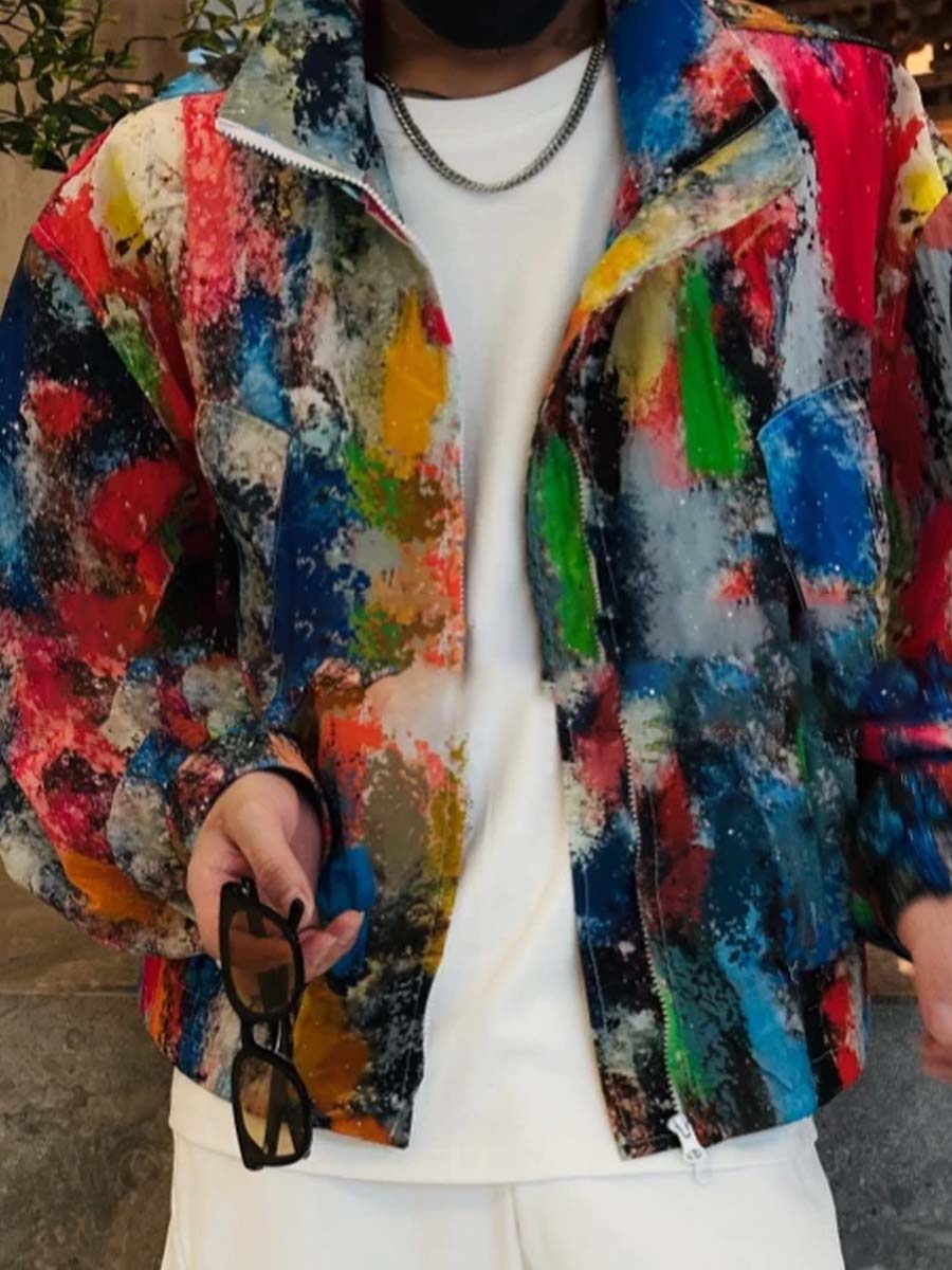 Men's Printed Loose Long Sleeve Sunscreen Zipper Jacket