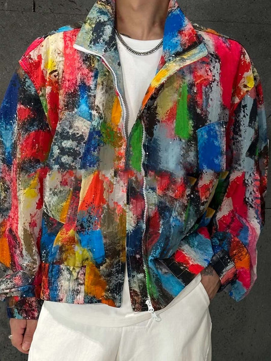 Men's Printed Loose Long Sleeve Sunscreen Zipper Jacket