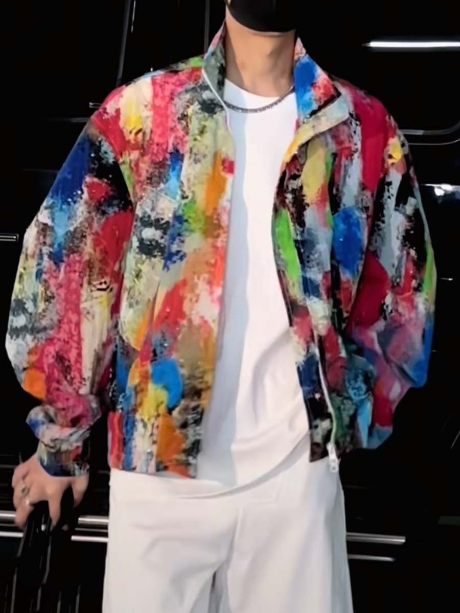 Men's Printed Loose Long Sleeve Sunscreen Zipper Jacket