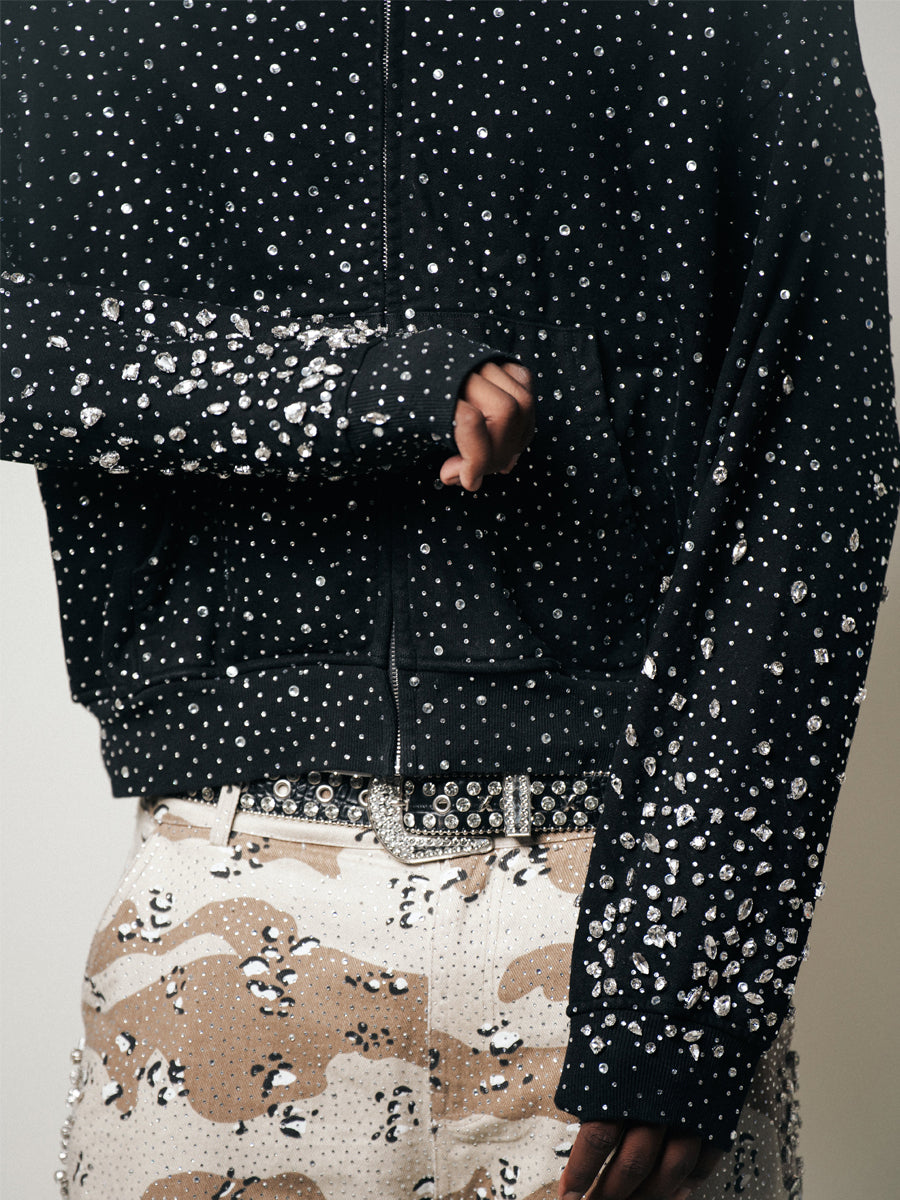 Rhinestone Sparkle Hooded Sweatshirt Coat （⏰Free Shipping）