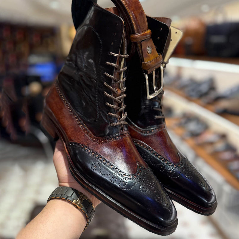 Men's Color Block Lace-up High-top Shoes