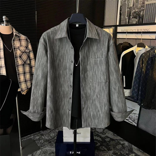 Men's vintage leather shirt jacket