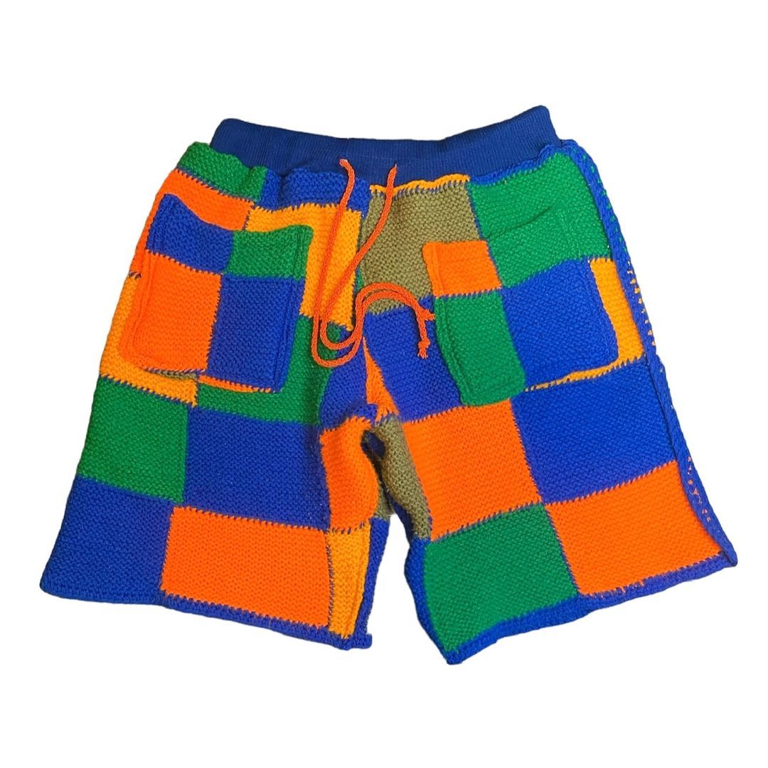 Men's knitted color block shorts