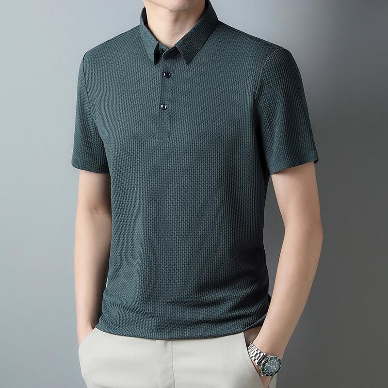 Ice silk men's polo shirt casual men's jacquard lapel no-iron short sleeves