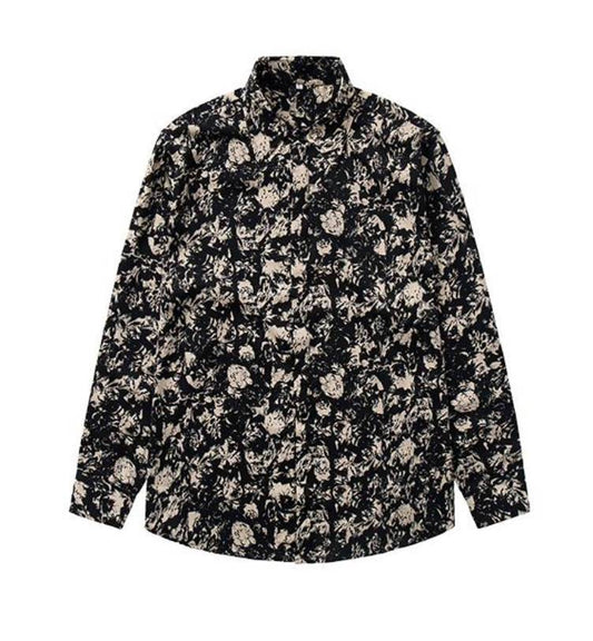 Vintage Black And White Rose Print Shirt