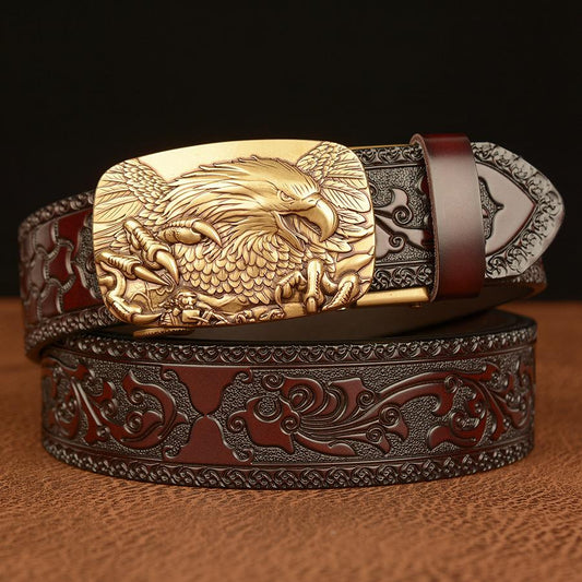 Men's Leather Belt With Bold Eagle Claw Design