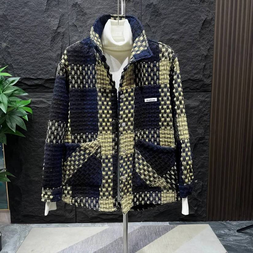 Men's Coarse Wool Yarn-dyed Fabric Jacket