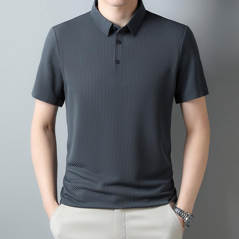 Ice silk men's polo shirt casual men's jacquard lapel no-iron short sleeves