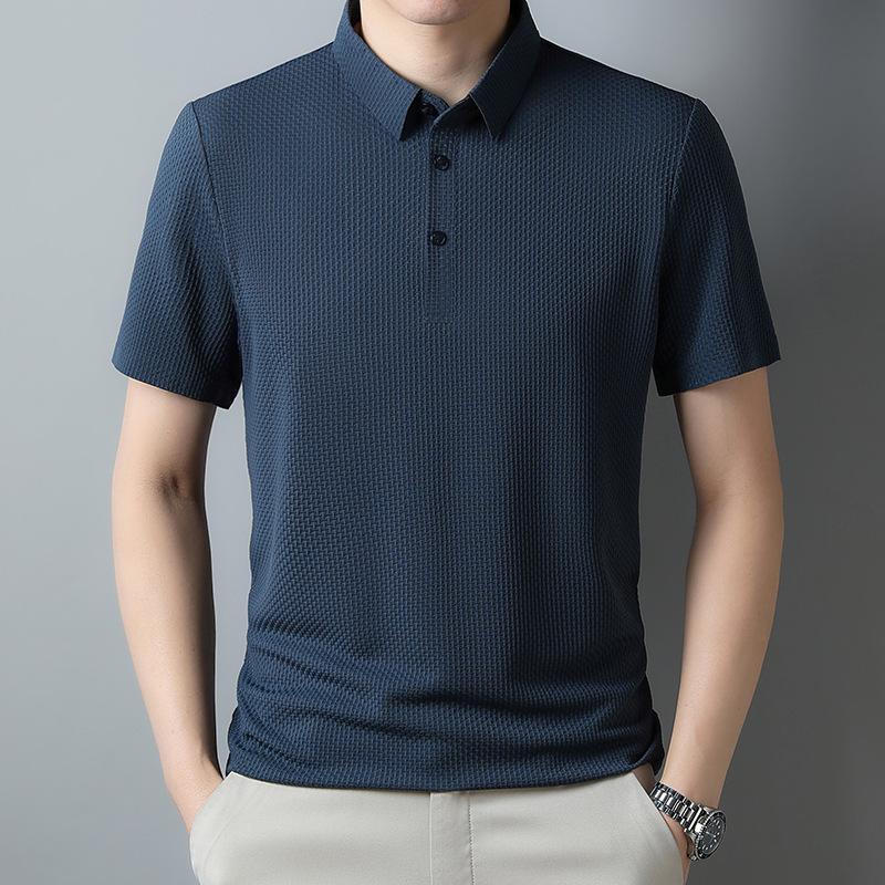 Ice silk men's polo shirt casual men's jacquard lapel no-iron short sleeves