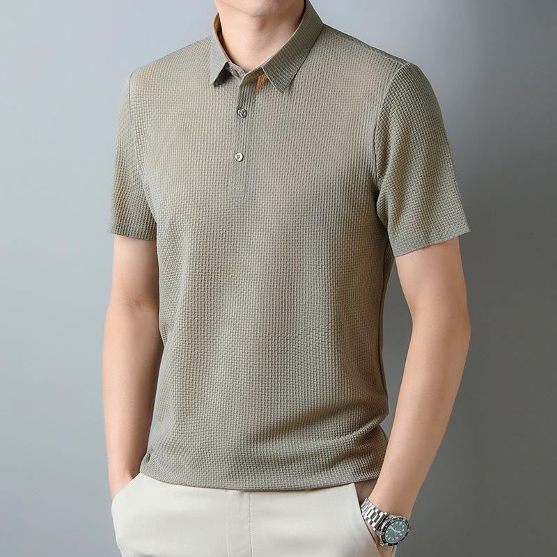 Ice silk men's polo shirt casual men's jacquard lapel no-iron short sleeves