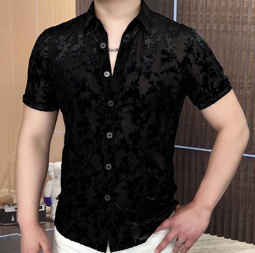 Cutout Lapel Short Sleeve Shirt