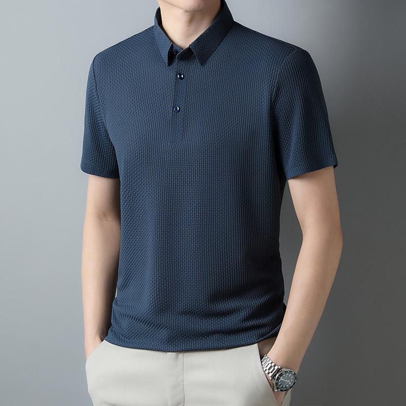 Ice silk men's polo shirt casual men's jacquard lapel no-iron short sleeves