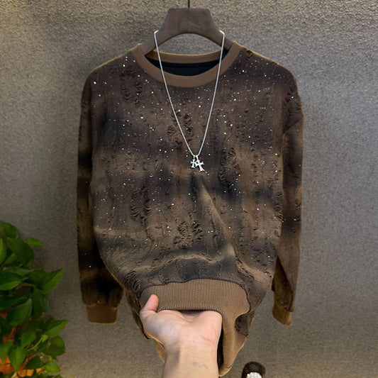 Trendy Shiny Ripped Crewneck Long Sleeves