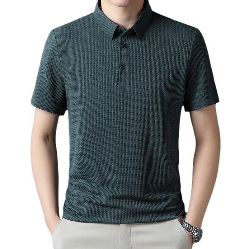 Ice silk men's polo shirt casual men's jacquard lapel no-iron short sleeves