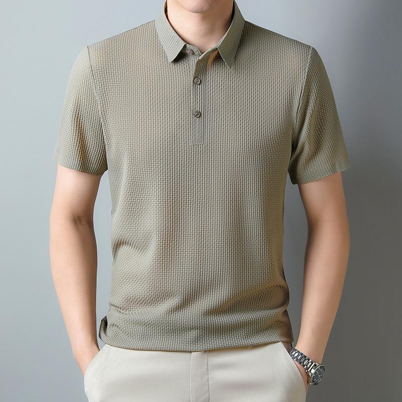 Ice silk men's polo shirt casual men's jacquard lapel no-iron short sleeves