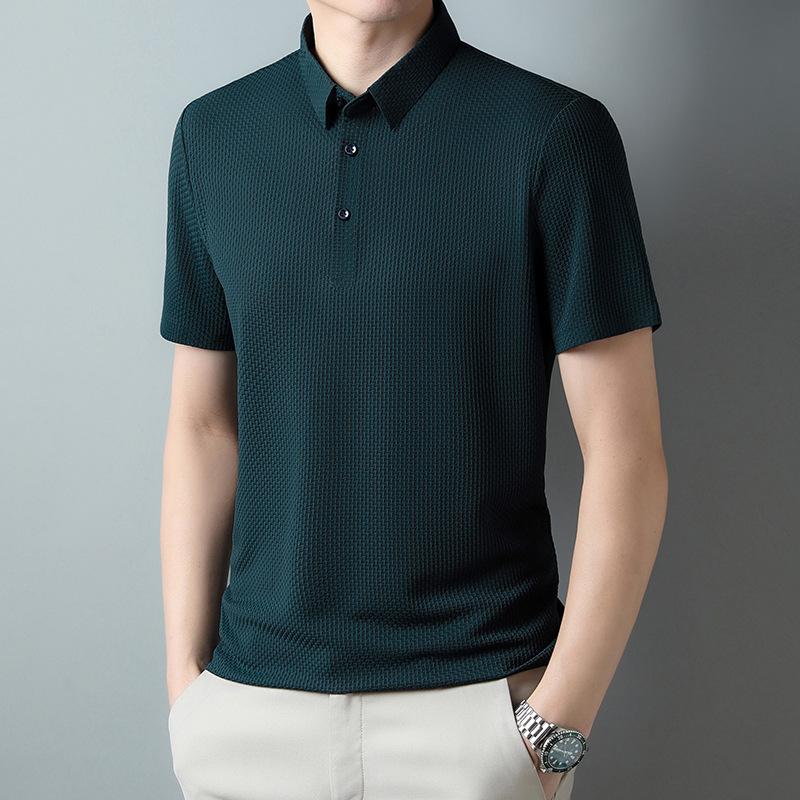 Ice silk men's polo shirt casual men's jacquard lapel no-iron short sleeves