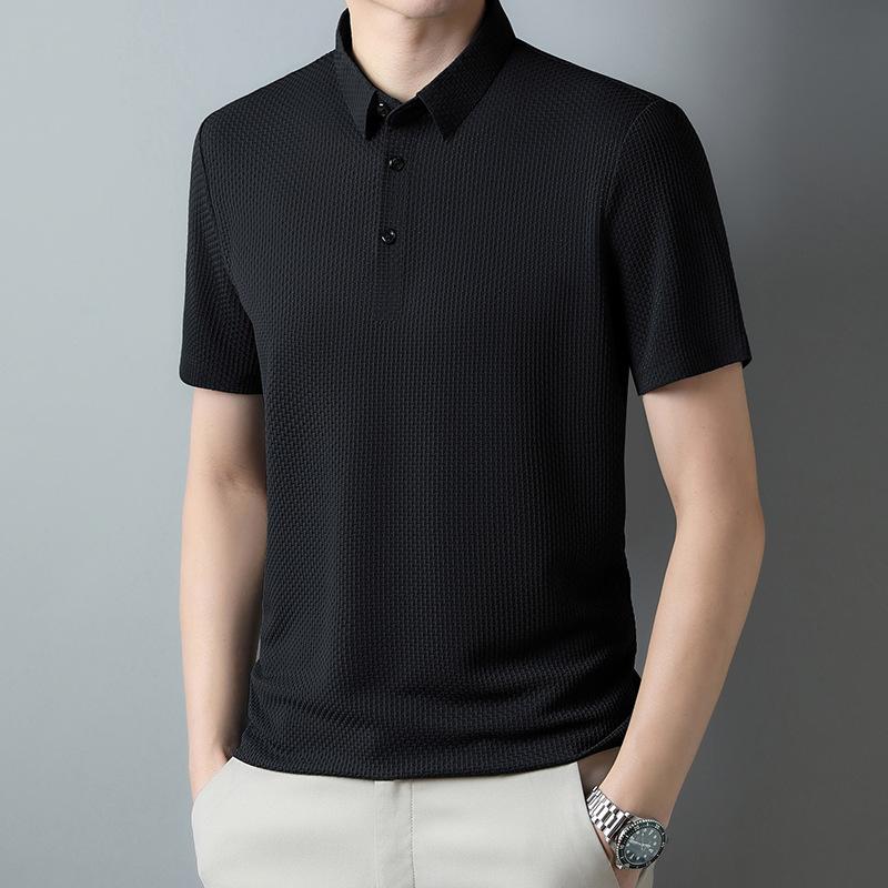 Ice silk men's polo shirt casual men's jacquard lapel no-iron short sleeves