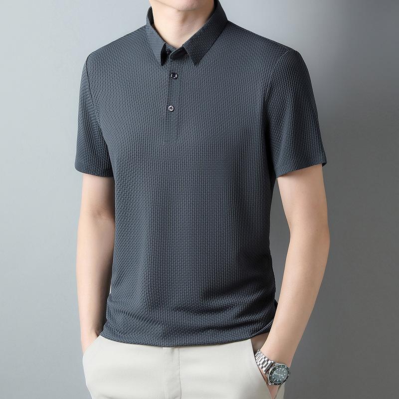 Ice silk men's polo shirt casual men's jacquard lapel no-iron short sleeves