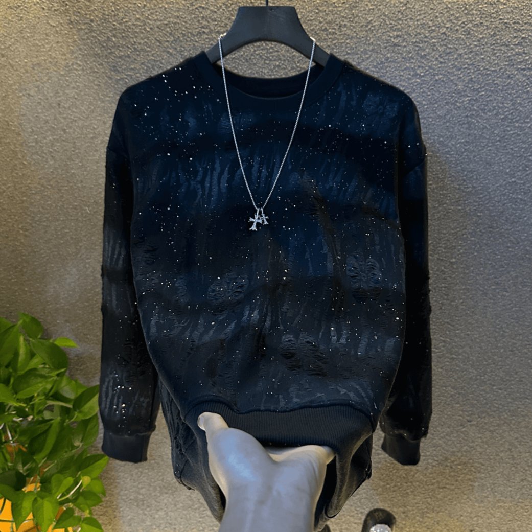 Trendy Shiny Ripped Crewneck Long Sleeves