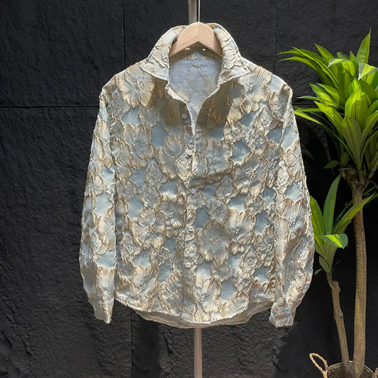 Embossed Bronzing Lapel Shirt Coat